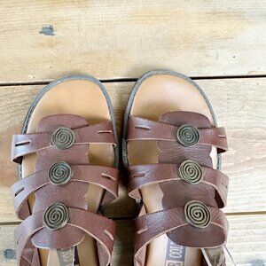 The Leather Collection Flat Sandals Buckle 6.5 Brown Gladiator‎
